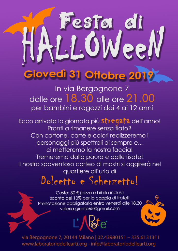 Volantino festa di Halloween 2019 presso il Laboratorio delle arti